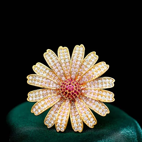 Cài Áo Meri Bông Hoa Khảm Đá Sang Trọng BR494 Màu Vàng Hồng