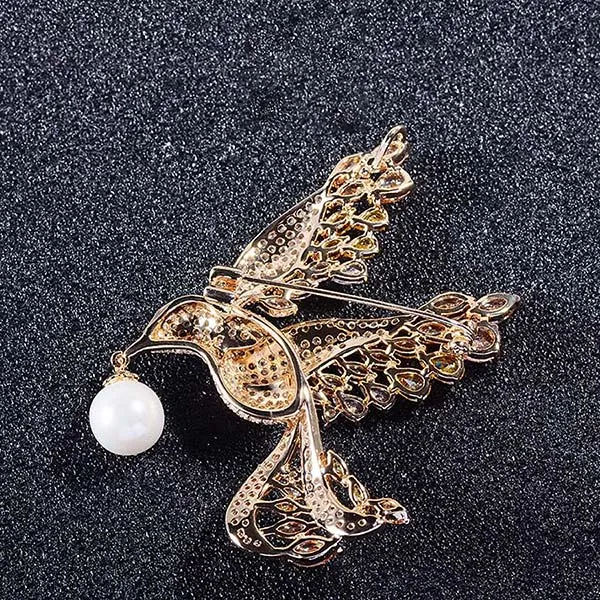 Cài Áo Meri Chim Ruồi Ngọc Trai Cao Cấp BR466 Màu Vàng