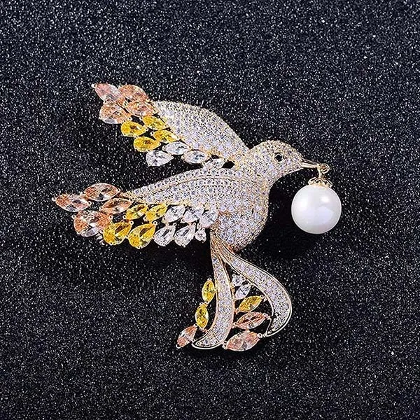 Cài Áo Meri Chim Ruồi Ngọc Trai Cao Cấp BR466 Màu Vàng