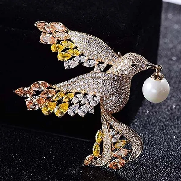 Cài Áo Meri Chim Ruồi Ngọc Trai Cao Cấp BR466 Màu Vàng