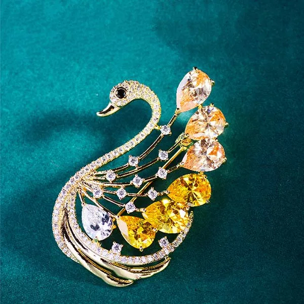 Cài Áo Meri Flamingo Đính Đá Sang Trọng BR434 Màu Vàng