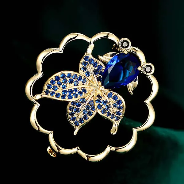 Cài Áo Meri Golden Fish Khảm Đá Xanh Xinh Xắn BR496 Màu Vàng Phối Xanh Dương