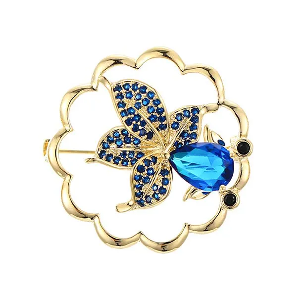 Cài Áo Meri Golden Fish Khảm Đá Xanh Xinh Xắn BR496 Màu Vàng Phối Xanh Dương