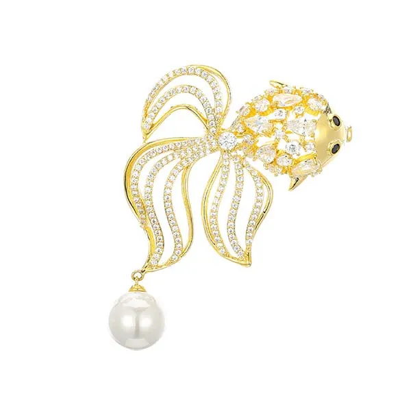 Cài Áo Meri Golden Fish Ngọc Trai Sang Trọng BR485 Màu Vàng