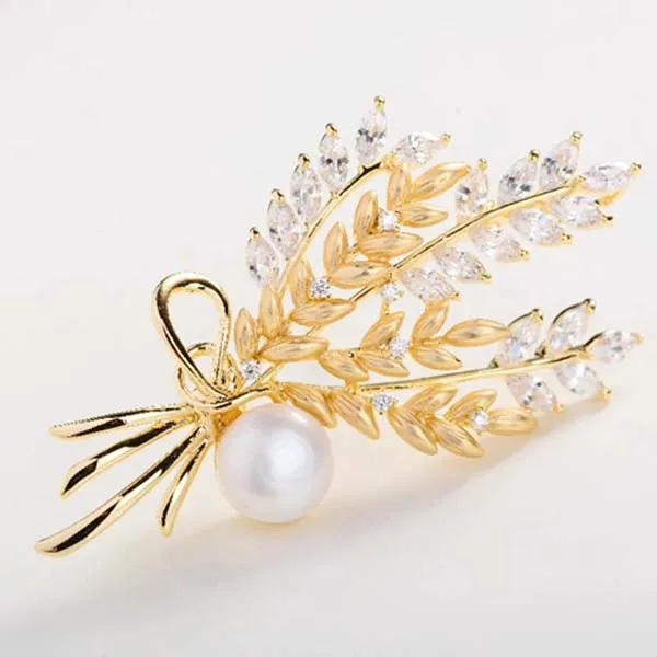 Cài Áo Meri Hoa Lúa Mì Ngọc Trai BR418 Màu Vàng