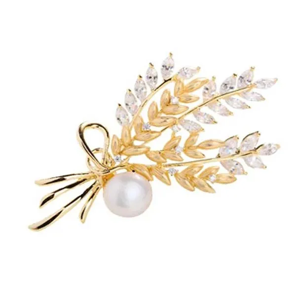 Cài Áo Meri Hoa Lúa Mì Ngọc Trai BR418 Màu Vàng