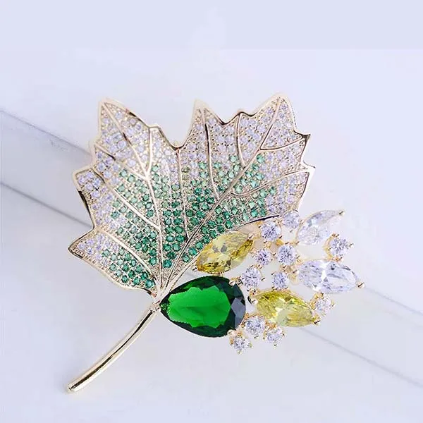 Cài Áo Meri Lá Ginko Kèm Đá Xanh Cao Cấp BR436-X Màu Xanh