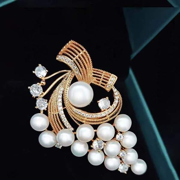 Cài Áo Meri Ngọc Trai Tự Nhiên Cao Cấp BR470 Màu Vàng