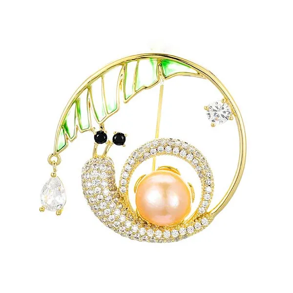 Cài Áo Meri Ốc Sên Vàng Khảm Đá Sang Trọng BR502 Màu Vàng Xanh