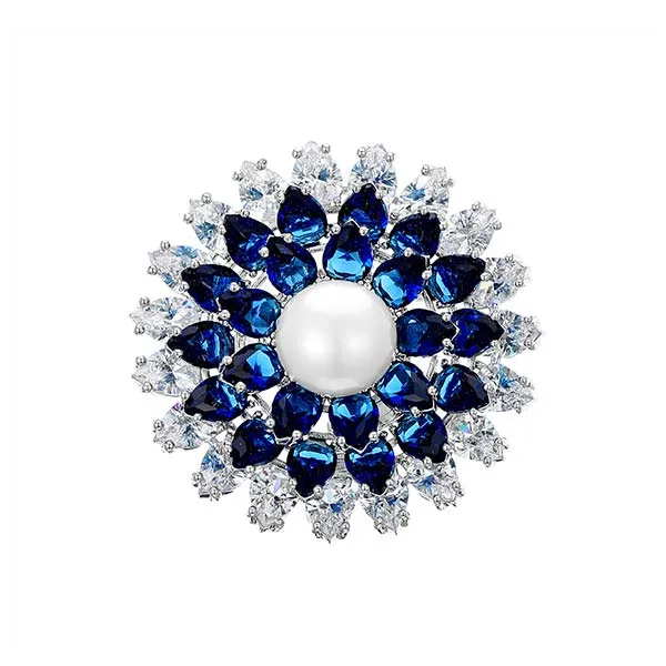 Cài Áo Meri Nón Vòng Hoa Khảm Đá Xanh Cao Cấp BR491 Màu Xanh Dương