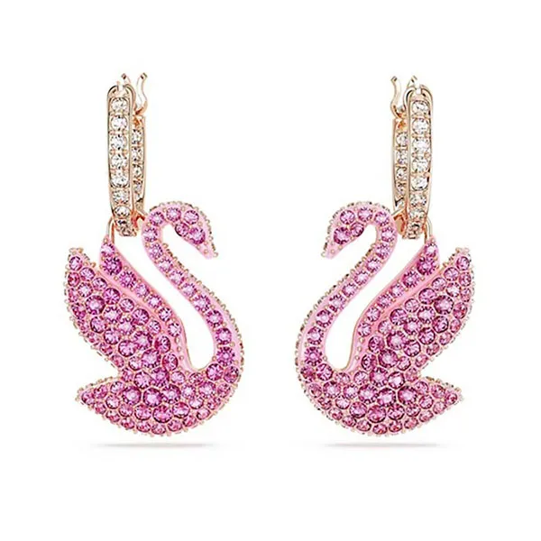 Combo Dây Chuyền Và Khuyên Tai Swarovski Iconic Swan Pink, Rose Gold-Tone Plated 5647552 5647544 Màu Hồng