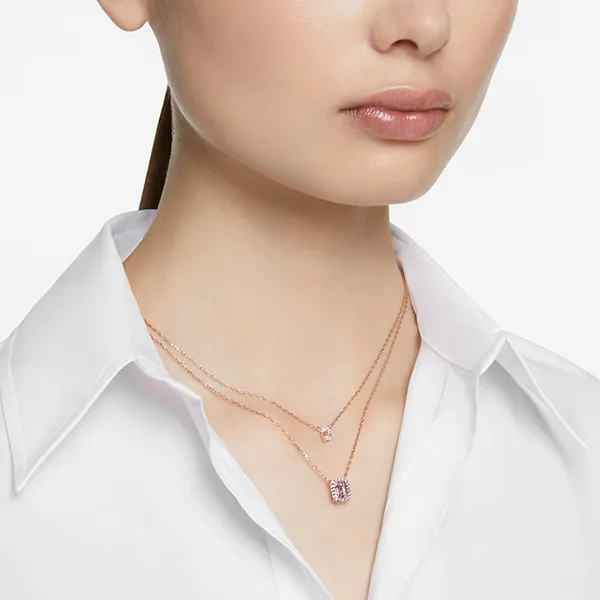 Dây Chuyền Swarovski Millenia Layered Necklace Octagon Cut, Purple, Rose Gold-Tone Plated 5640558 Màu Tím Vàng