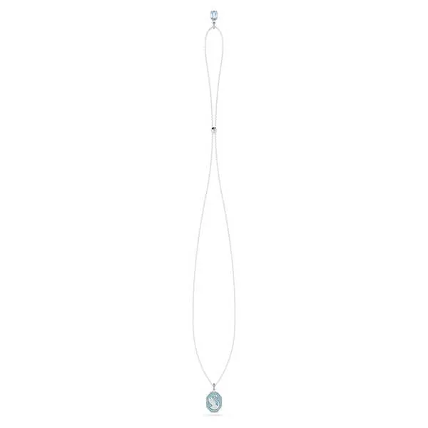 Dây Chuyền Swarovski Signum Pendant Swan, Long, Blue, Rhodium Plated 5628546 Màu Xanh Bạc