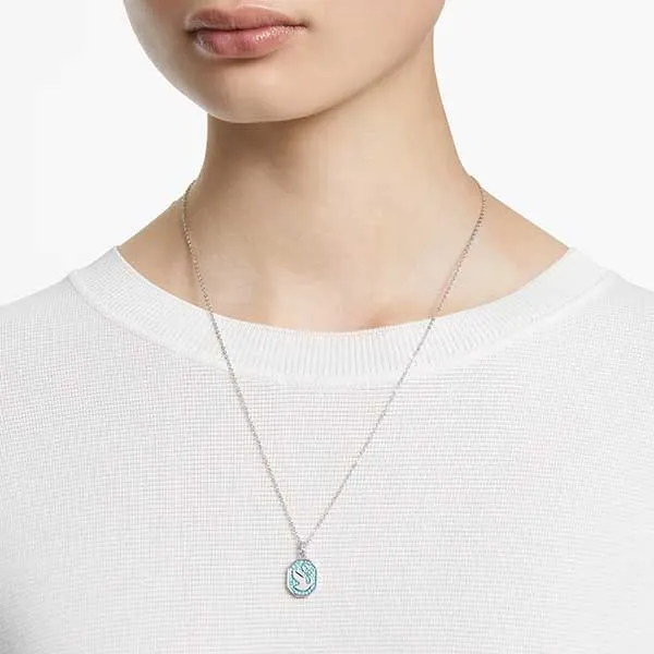 Dây Chuyền Swarovski Signum Pendant Swan, Long, Blue, Rhodium Plated 5628546 Màu Xanh Bạc