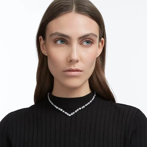 Dây Chuyền Swarovski Tennis Deluxe V Necklace Mixed Cuts, White, Rhodium Plated 5556917 Màu Bạc - Trang sức - Vua Hàng Hiệu