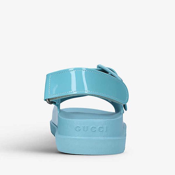 Dép Sandal Gucci Isla Buckled Rubber Sandals Màu Xanh Blue - 4