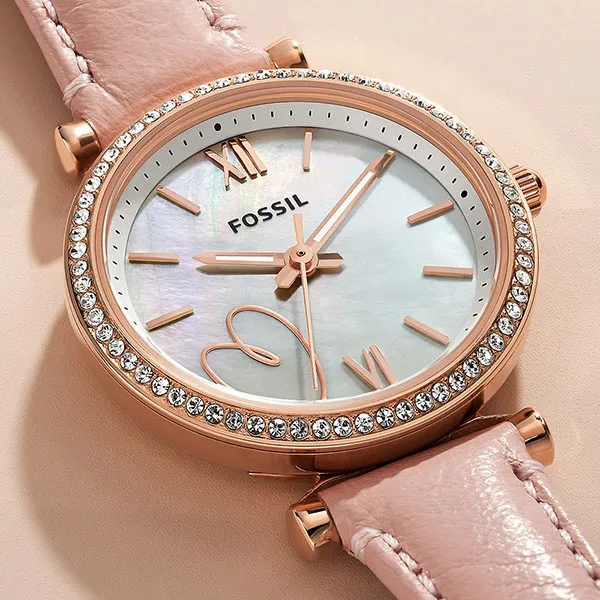 Đồng Hồ Nữ Fossil Carlie ES5268 Màu Trắng Xà Cừ/ Vàng Hồng