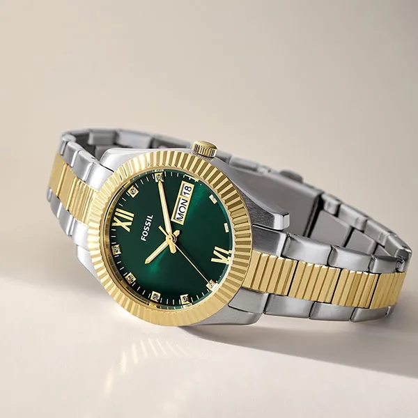 Đồng Hồ Nữ Fossil Scarlette Three-Hand Day-Date Two-Tone Stainless Steel ES5240 Màu Xanh Vàng