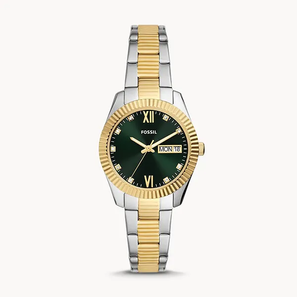 Đồng Hồ Nữ Fossil Scarlette Three-Hand Day-Date Two-Tone Stainless Steel ES5240 Màu Xanh Vàng