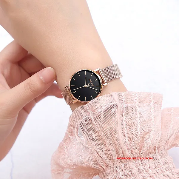 Đồng Hồ Nữ Julius JA-1164LD Màu Đồng Mặt Đen - Đồng hồ - Vua Hàng Hiệu