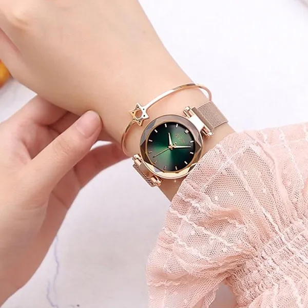 Đồng Hồ Nữ Julius JA-1166B Màu Đồng Mặt Xanh - Đồng hồ - Vua Hàng Hiệu