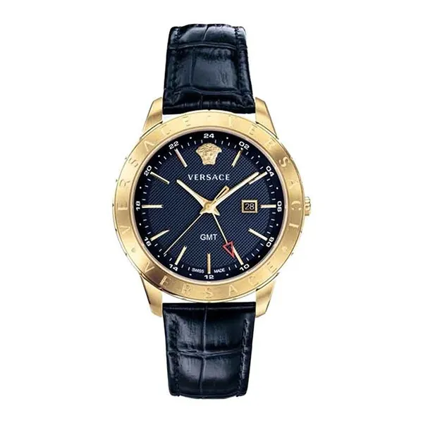 Đồng Hồ Nam Versace Univers GMT Black Dial Blue Leather Men's Watch VEBK00318 43mm Màu Đen - Đồng hồ - Vua Hàng Hiệu