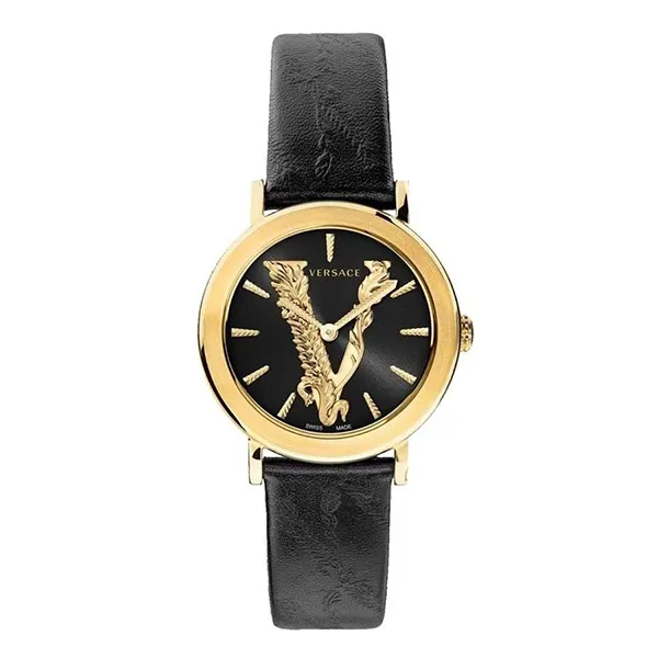Đồng Hồ Nữ Versace Virtus Black Leather Strap Watch VEHC00119 36mm Màu Đen