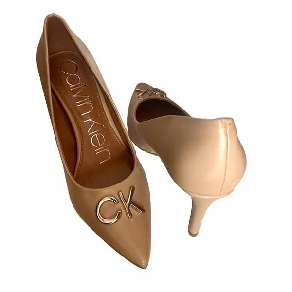 Giày Cao Gót Calvin Klein Greta CK Desert Sand Napa Màu Nude Size 7.5