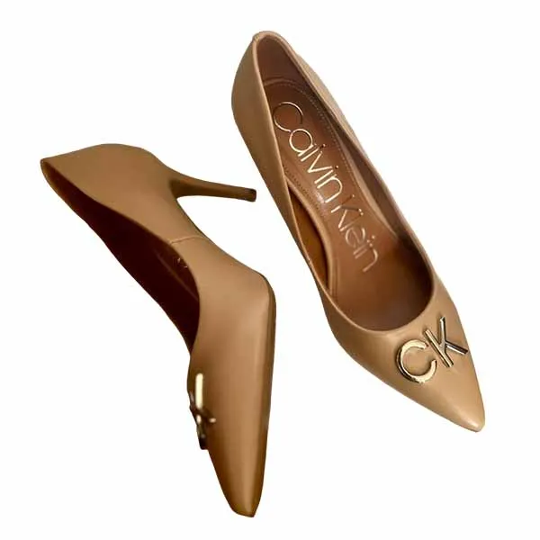 Giày Cao Gót Calvin Klein Greta CK Desert Sand Napa Màu Nude Size 8.5
