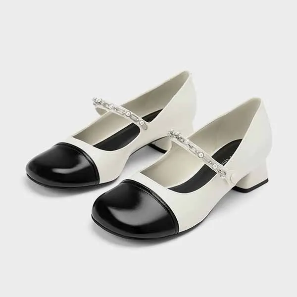 Giày Cao Gót Charles & Keith CNK Beaded Chain-Link Mary Janes CK1-60580265_WHITE Màu Trắng Size 36