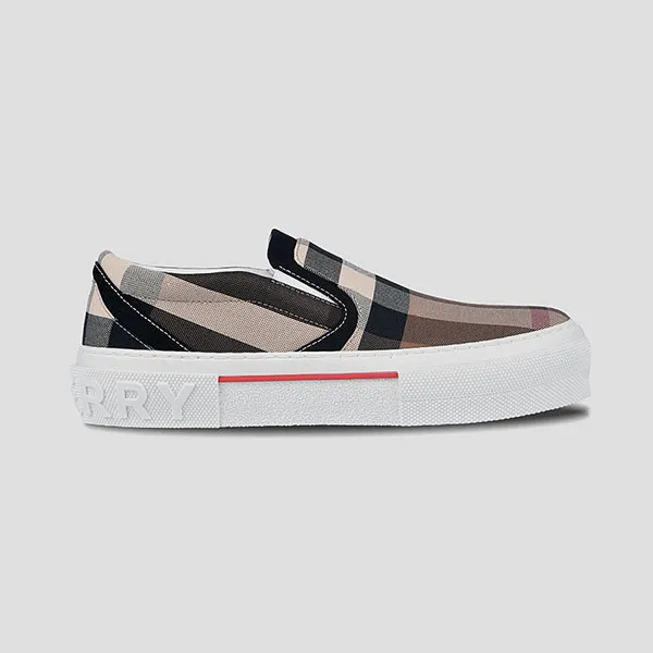 Giày Slip On Burberry Exaggerated Check Birch Brown White 8056762 A8894 Phối Màu Size 39