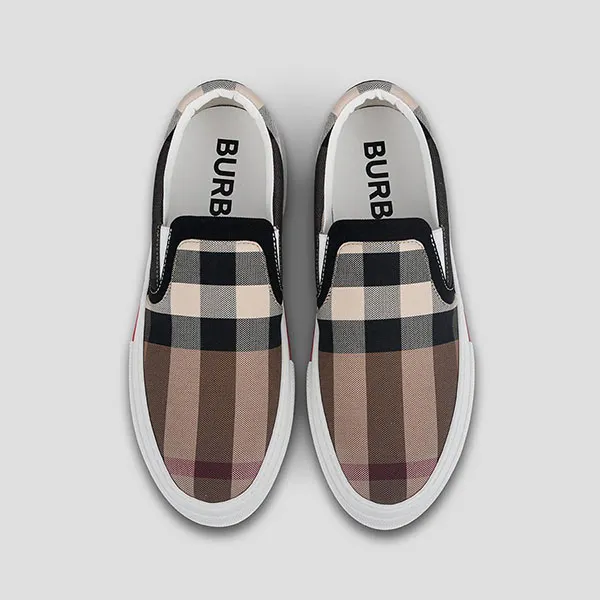 Giày Slip On Burberry Exaggerated Check Birch Brown White 8056762 A8894 Phối Màu Size 40.5