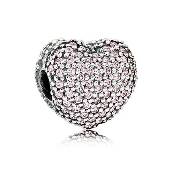Hạt Vòng Charm Pandora Pink Pavé Heart Clip 791427PCZ Màu Bạc Hồng - 3