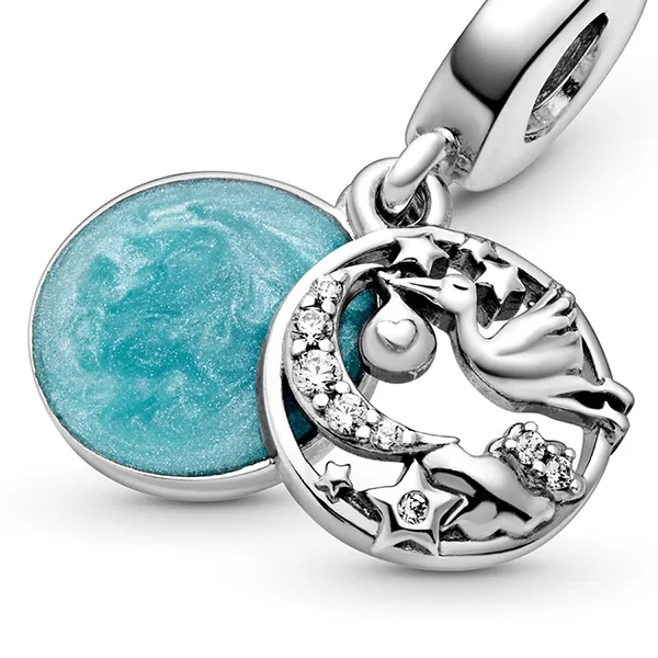 Hạt Vòng Charm Pandora Stork & Twinkling Stars Dangle 798895C01 Màu Xanh Bạc - Trang sức - Vua Hàng Hiệu