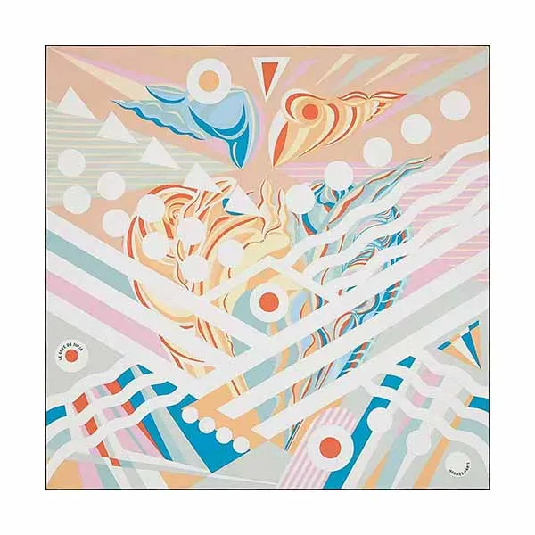 Khăn Hermès Carré 90 Le Rêve De Julia Beige Rose / Bleu / Rose Phối Màu