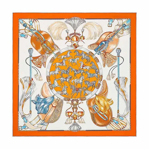 Khăn Hermès Cavalcades Scarf 90 Phối Màu Cam - Thời trang - Vua Hàng Hiệu