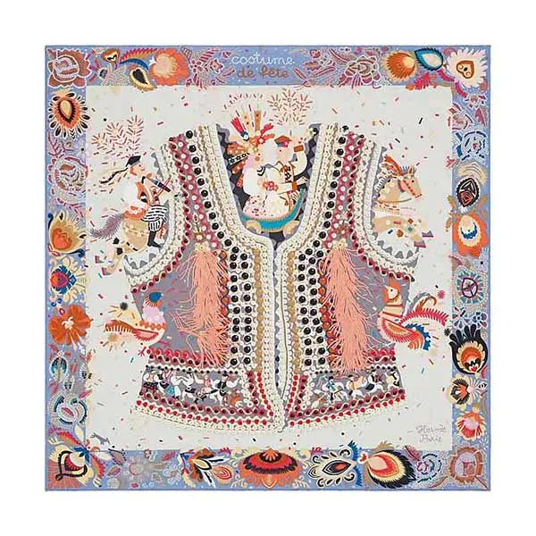 Khăn Hermès Costume De Fete Scarf 90 Mauve / Gris Perle / Bois De Rose Phối Màu