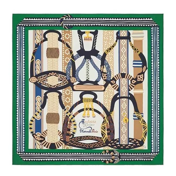 Khăn Hermès Fantaisie D'etriers Scarf 90 Màu Xanh Green