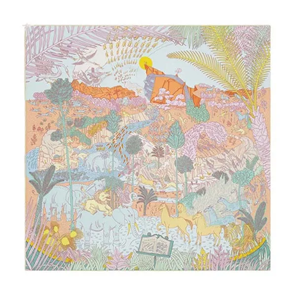 Khăn Hermès Le Carnaval Des Animaux Scarf 90 Aqua / Vert / Jaune Phối Màu