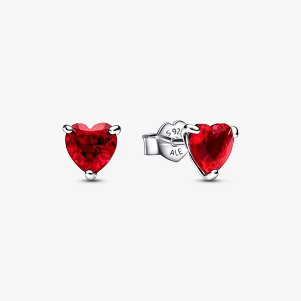 Khuyên Tai Pandora Red Heart Stud Earrings 292549C01 Màu Đỏ Bạc