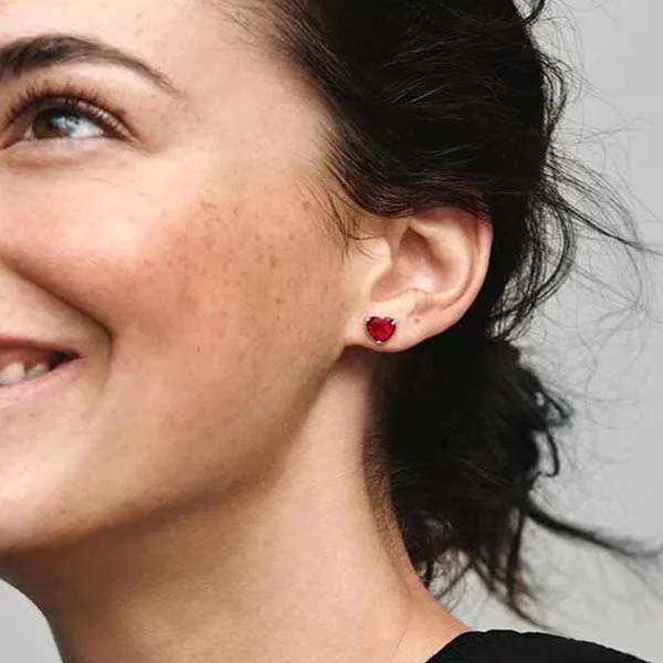 Khuyên Tai Pandora Red Heart Stud Earrings 292549C01 Màu Đỏ Bạc