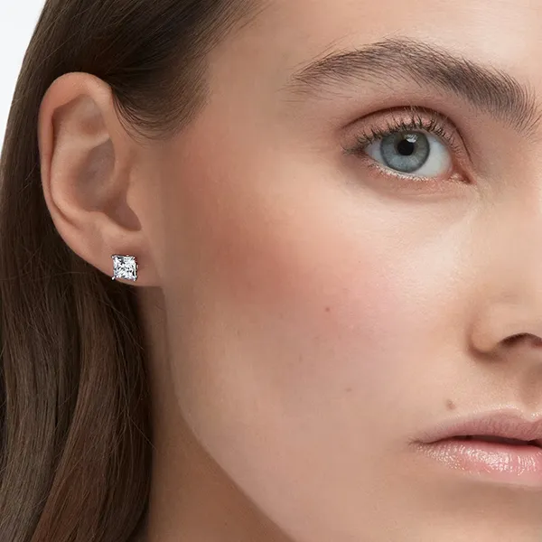 Khuyên Tai Swarovski Attract Stud Earrings Square Cut, White, Rhodium Plated 5430365 Màu Trắng - Trang sức - Vua Hàng Hiệu