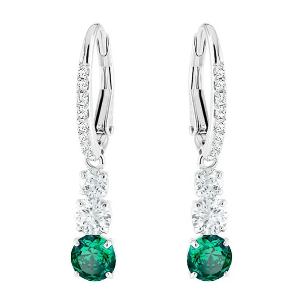 Khuyên Tai Swarovski Attract Trilogy Round Pierced Earrings Green, Rhodium Plating 5646718 Màu Xanh Bạc - 3
