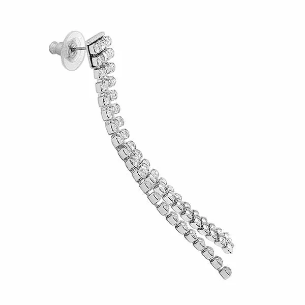Khuyên Tai Swarovski Fit Rhodium Plated Stainless Steel Clear Crystal Earrings 5293087 Màu Bạc Trắng