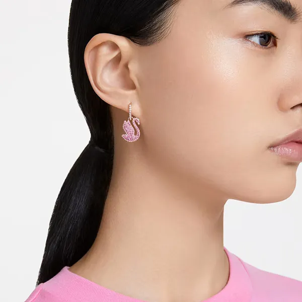 Khuyên Tai Swarovski Iconic Swan Drop Earrings Swan, Pink, Rose Gold-Tone Plated 5660029 Màu Vàng Hồng - Trang sức - Vua Hàng Hiệu