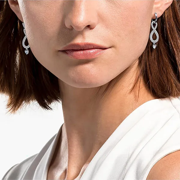 Khuyên Tai Swarovski Infinity Drop Earrings Infinity, White, Rhodium Plated Màu Bạc