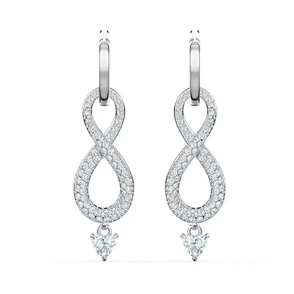Khuyên Tai Swarovski Infinity Drop Earrings Infinity, White, Rhodium Plated Màu Bạc