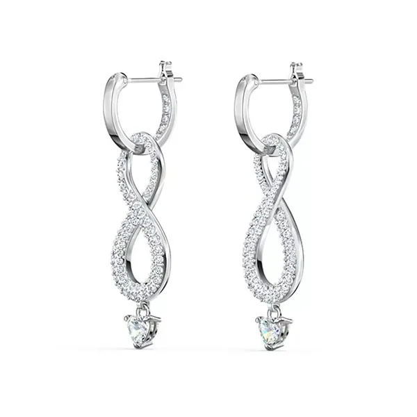 Khuyên Tai Swarovski Infinity Drop Earrings Infinity, White, Rhodium Plated Màu Bạc