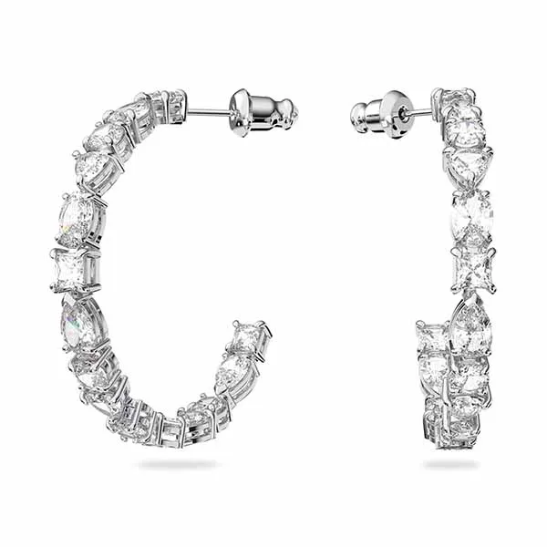 Khuyên Tai Swarovski Tennis Deluxe Hoop Earrings Mixed Cuts, White, Rhodium Plated 5562128 Màu Bạc