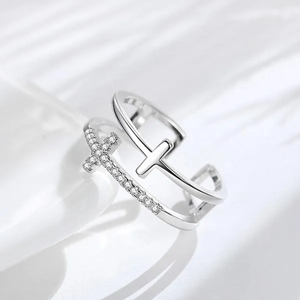 Nhẫn LiLi Jewelry Đính Đá CZ Chữ T, Chữ Thập LILI_592389 Màu Bạc